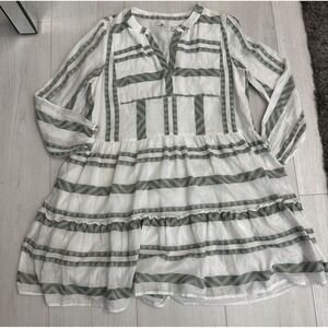 VINEYARD VINES Breezy Tiered Jacquard Dress Sz M White Light Sage Green